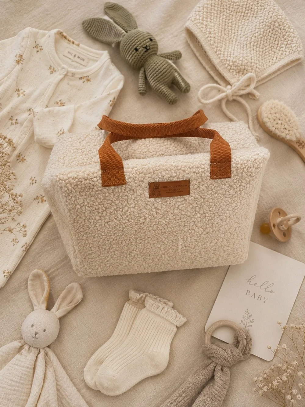 Emmanuel‎ Création Ice Cube S Bouclé Thermal Cooler Bag Cream Teddy Sherpa NWOT